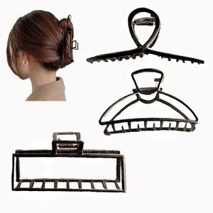 3 Large Black Metal Hair Accessories